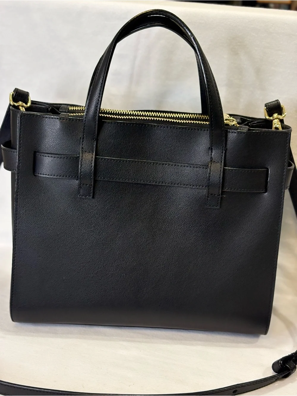TED BAKER Black Leather Structured Satchel with Gold Buckle LIKE NEW $450
